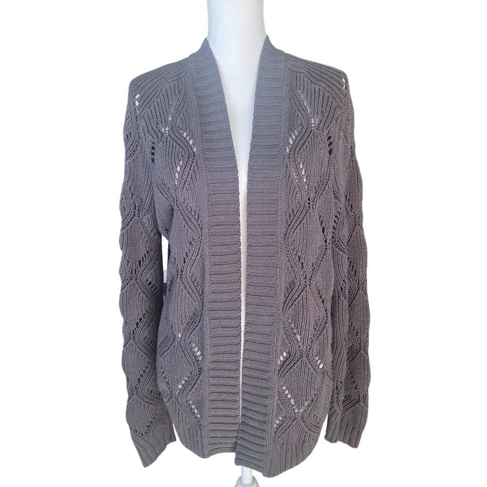 Old Navy Gray Cable Knit Open Cardigan S Tall Coquette Dark Academia Pointelle